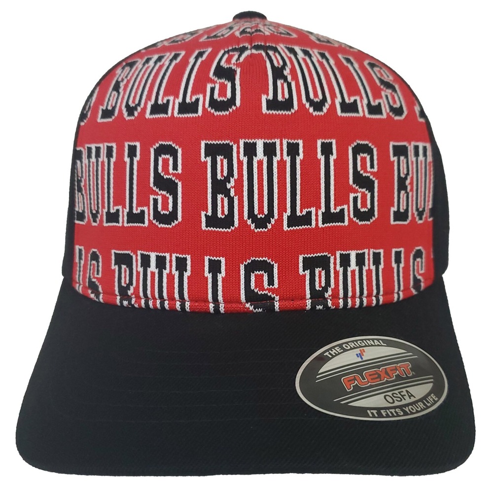Chicago Bulls Mitchell & Ness NBA Hat Cap Medium-Large FlexFit Black Red NWT